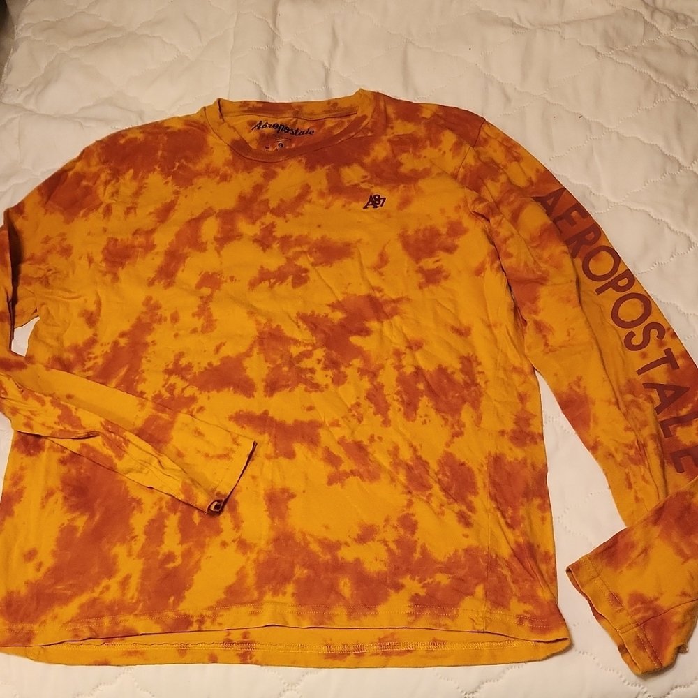 Aeropostale Tie-Dye Long Sleeve Shirt - Orange and Red